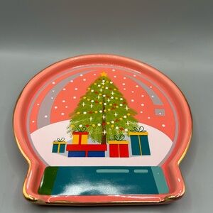 BKLYN Snow Globe Figural Ceramic Spoon Rest With Christmas Tree NEW